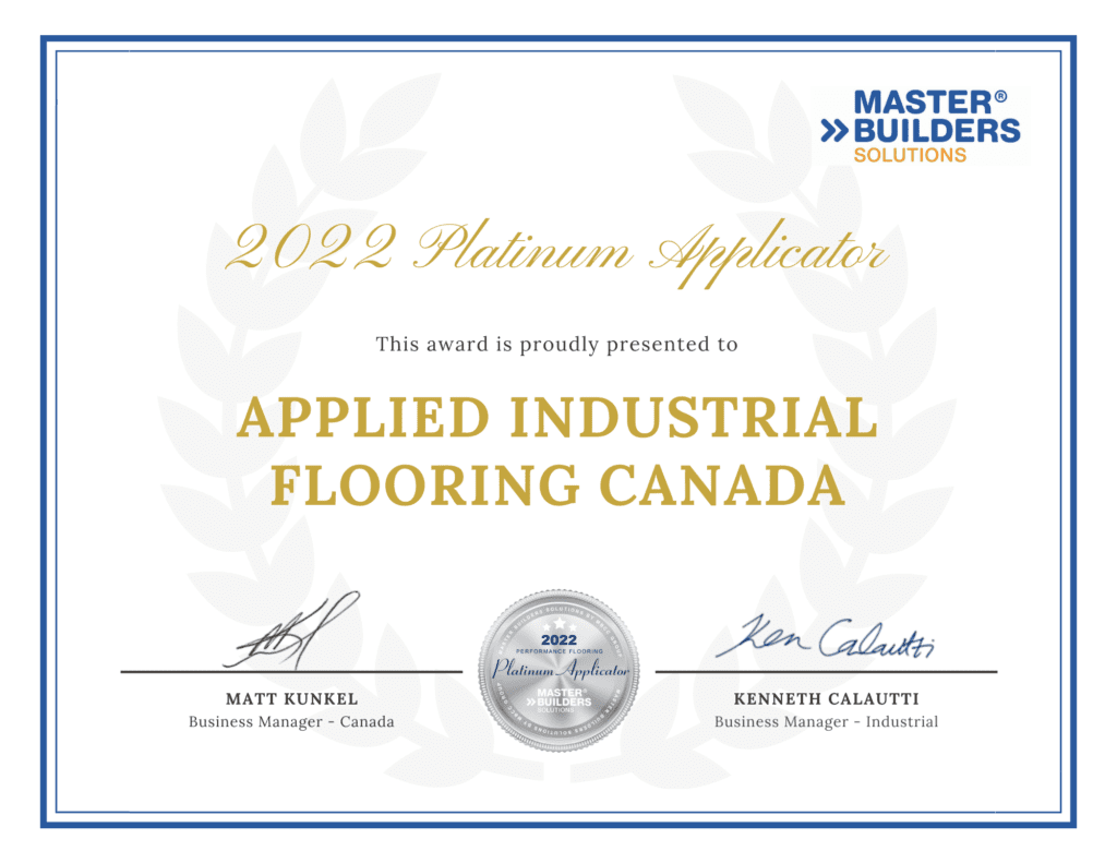 basf Master Builders Solutions Platinum Installer Award of resinous flooring systems 2022