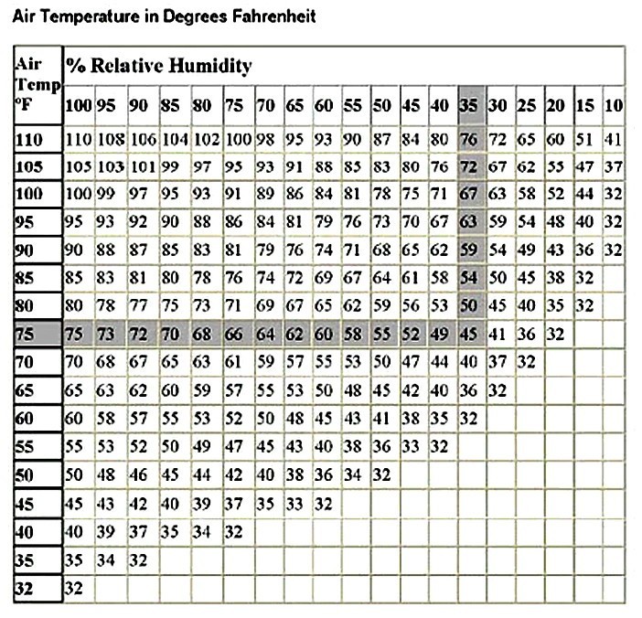 Air Temperature to Relative Humidity Chart